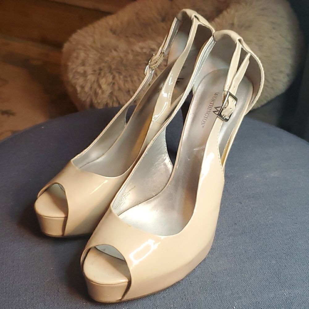 Worthington open toe pumps, nude/ beige heels